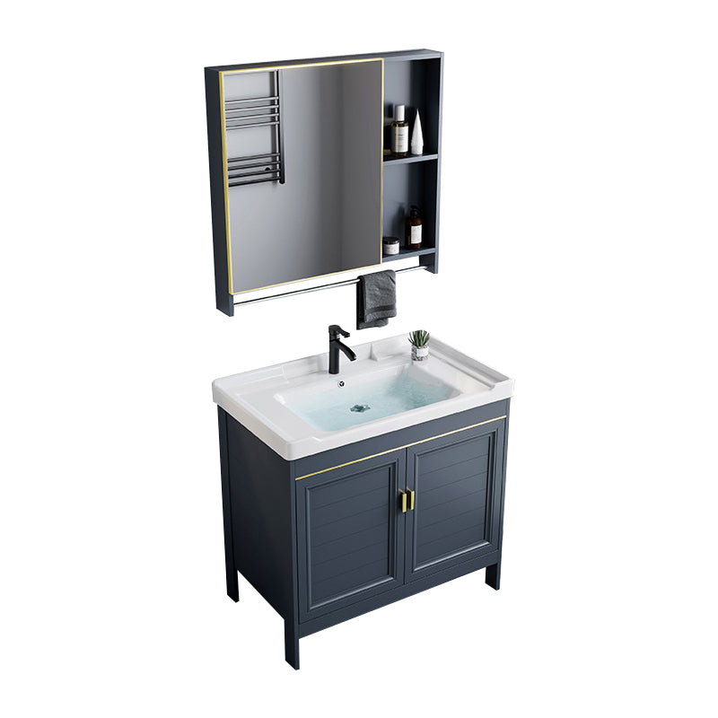 Blue Bath Vanity Freestanding Rectangular 2 Doors Single Sink Metal Frame Bathroom Vanity