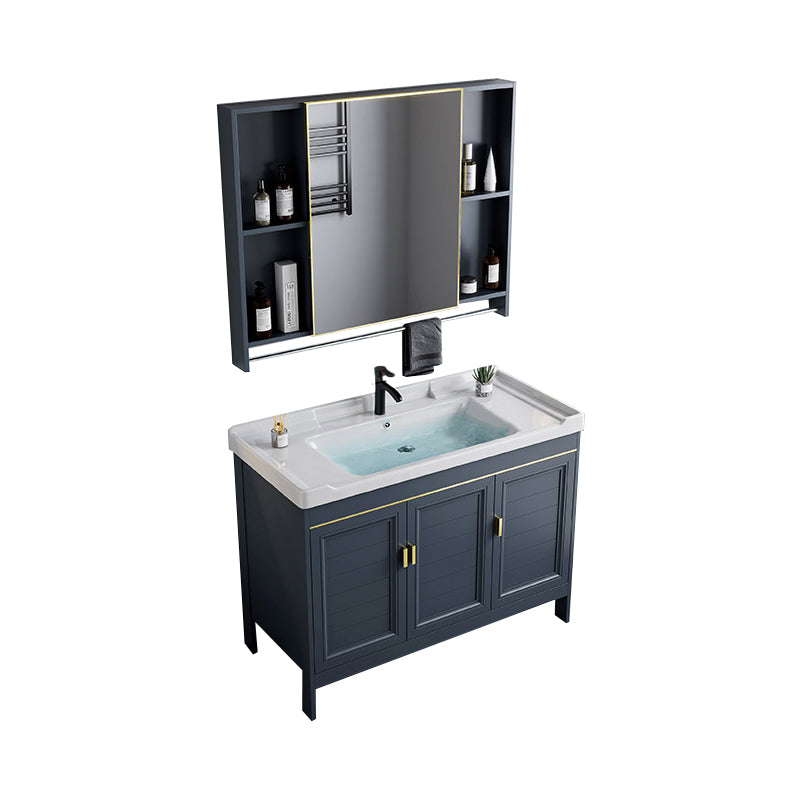 Blue Bath Vanity Freestanding Rectangular 2 Doors Single Sink Metal Frame Bathroom Vanity