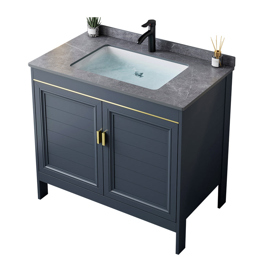 Blue Bath Vanity Freestanding Rectangular 2 Doors Single Sink Metal Frame Bathroom Vanity