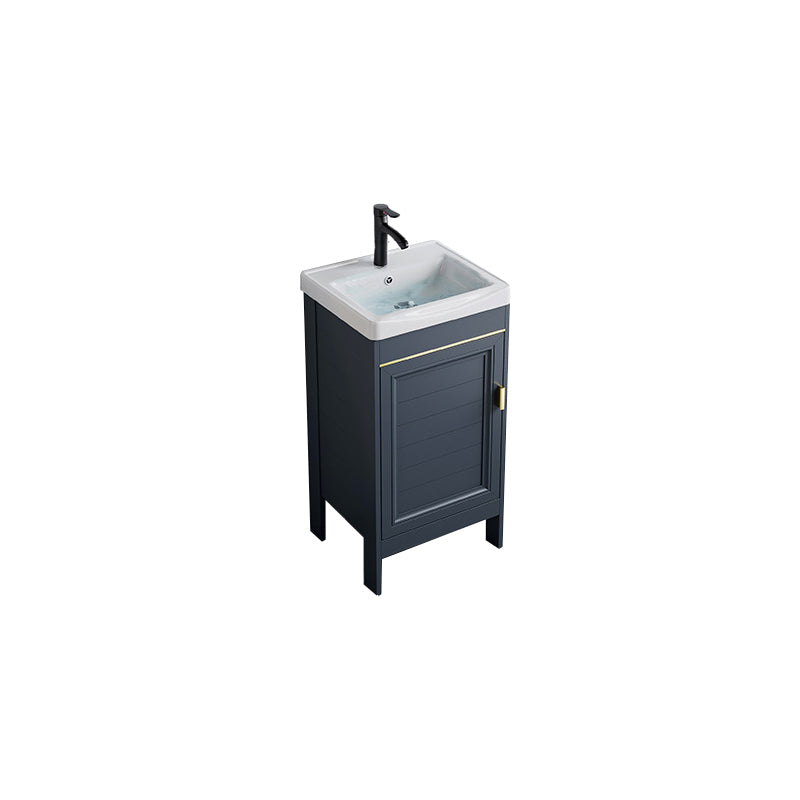 Blue Bath Vanity Freestanding Rectangular 2 Doors Single Sink Metal Frame Bathroom Vanity