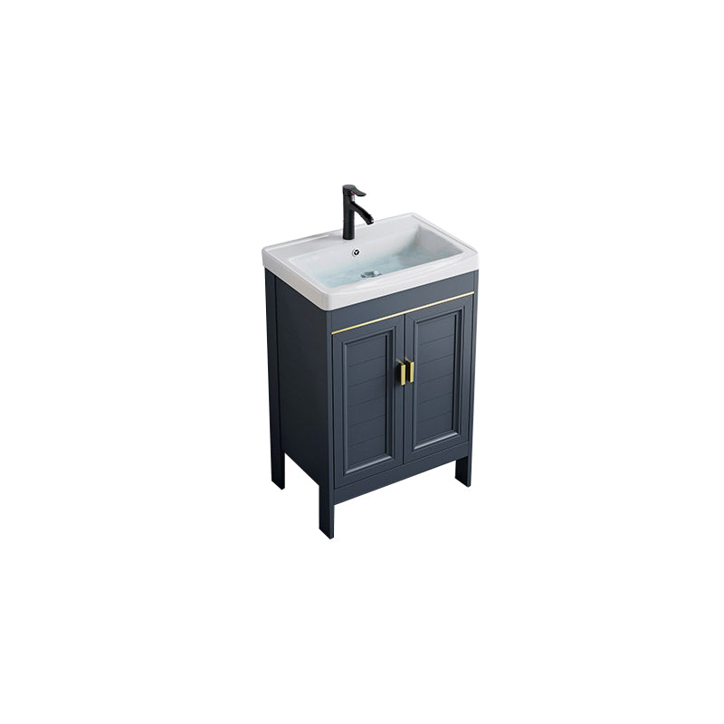 Blue Bath Vanity Freestanding Rectangular 2 Doors Single Sink Metal Frame Bathroom Vanity