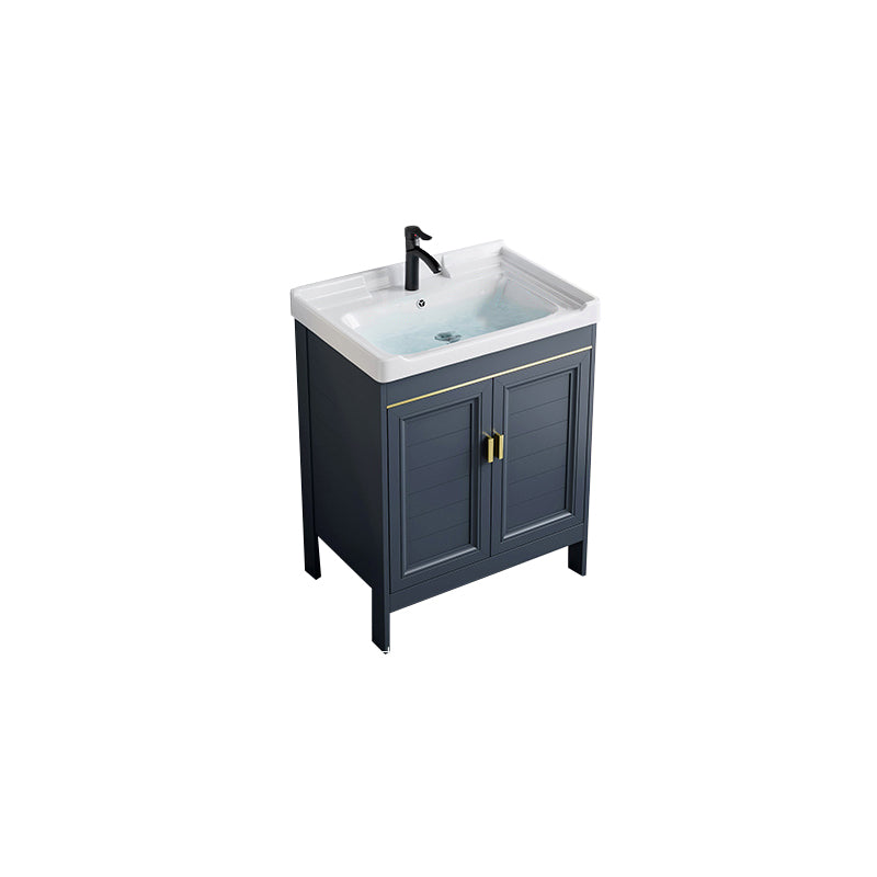 Blue Bath Vanity Freestanding Rectangular 2 Doors Single Sink Metal Frame Bathroom Vanity