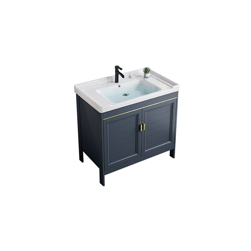 Blue Bath Vanity Freestanding Rectangular 2 Doors Single Sink Metal Frame Bathroom Vanity