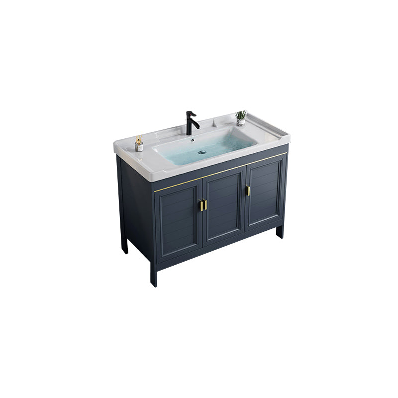 Blue Bath Vanity Freestanding Rectangular 2 Doors Single Sink Metal Frame Bathroom Vanity