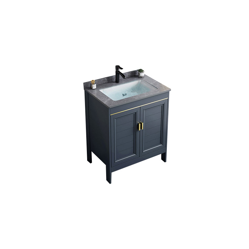 Blue Bath Vanity Freestanding Rectangular 2 Doors Single Sink Metal Frame Bathroom Vanity