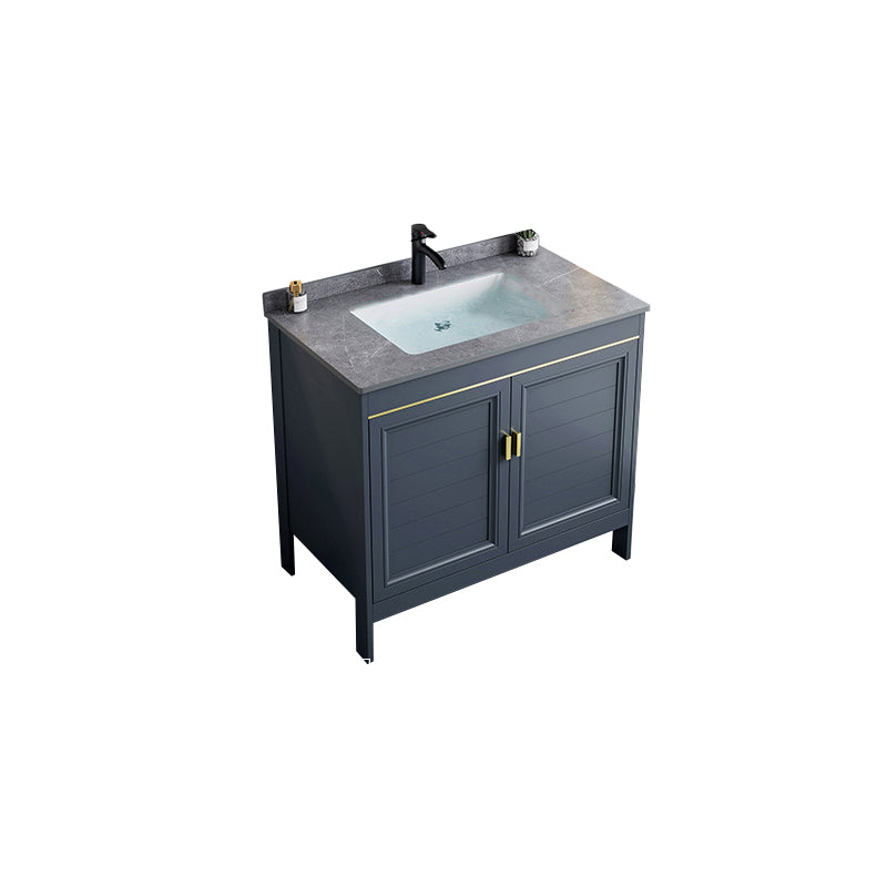 Blue Bath Vanity Freestanding Rectangular 2 Doors Single Sink Metal Frame Bathroom Vanity