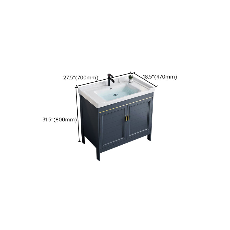 Blue Bath Vanity Freestanding Rectangular 2 Doors Single Sink Metal Frame Bathroom Vanity