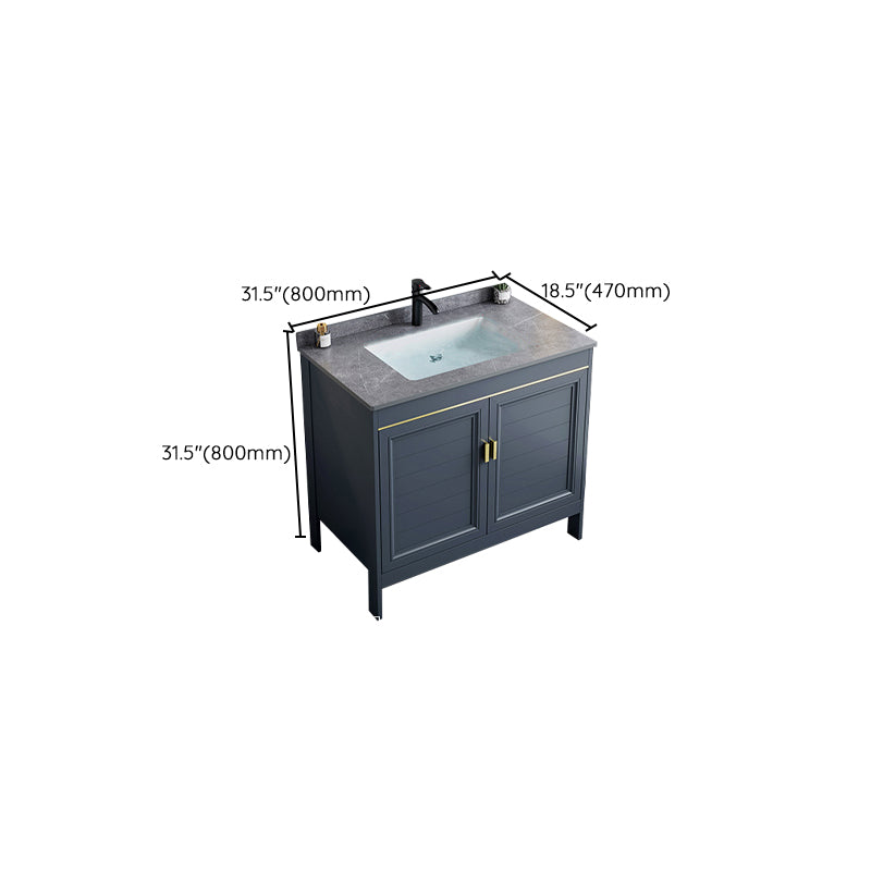 Blue Bath Vanity Freestanding Rectangular 2 Doors Single Sink Metal Frame Bathroom Vanity