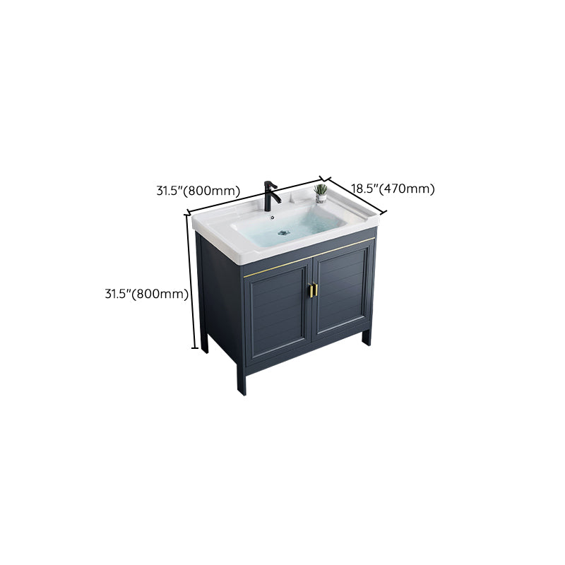 Blue Bath Vanity Freestanding Rectangular 2 Doors Single Sink Metal Frame Bathroom Vanity