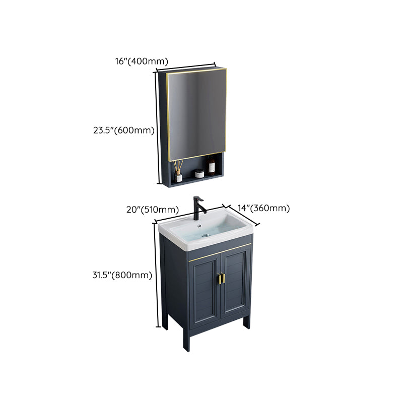 Blue Bath Vanity Freestanding Rectangular 2 Doors Single Sink Metal Frame Bathroom Vanity