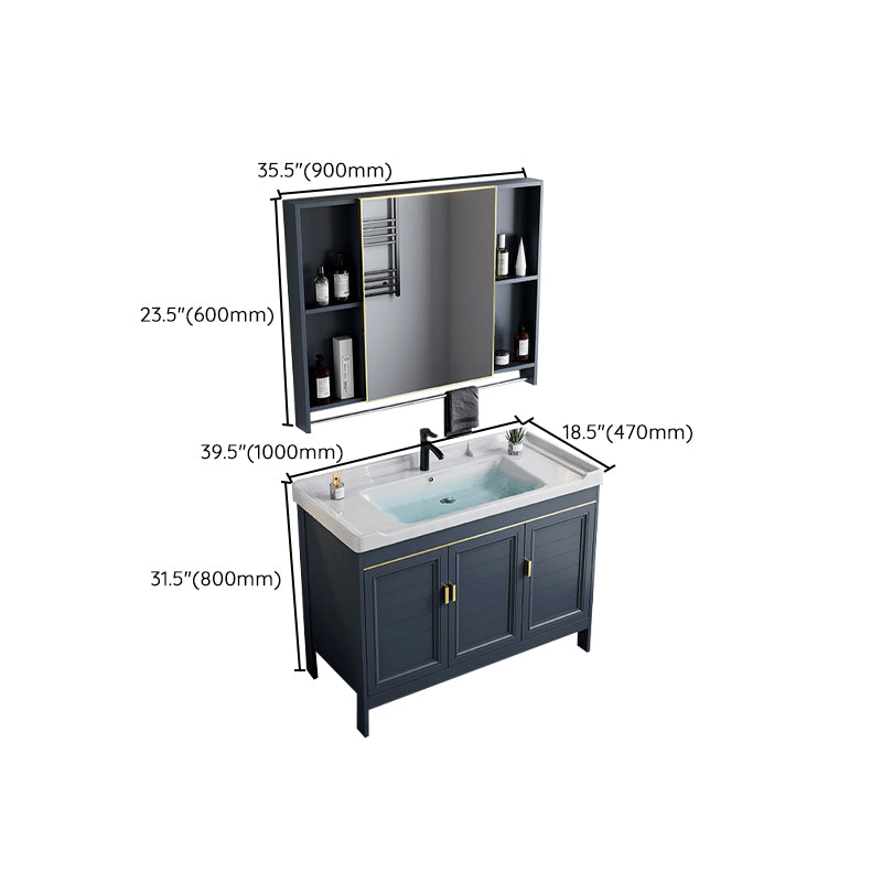 Blue Bath Vanity Freestanding Rectangular 2 Doors Single Sink Metal Frame Bathroom Vanity