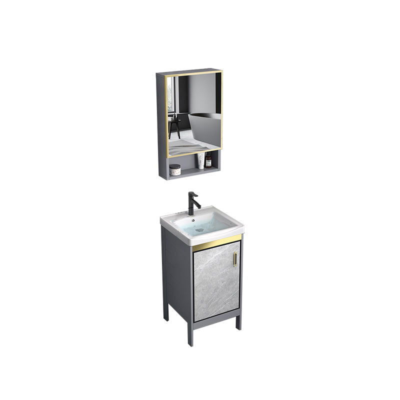 Metal Frame Vanity Grey Single Sink Rectangular Freestanding Mirror Vanity with Doors