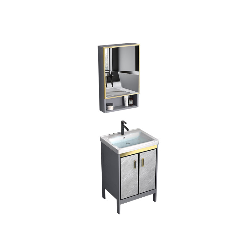 Metal Frame Vanity Grey Single Sink Rectangular Freestanding Mirror Vanity with Doors