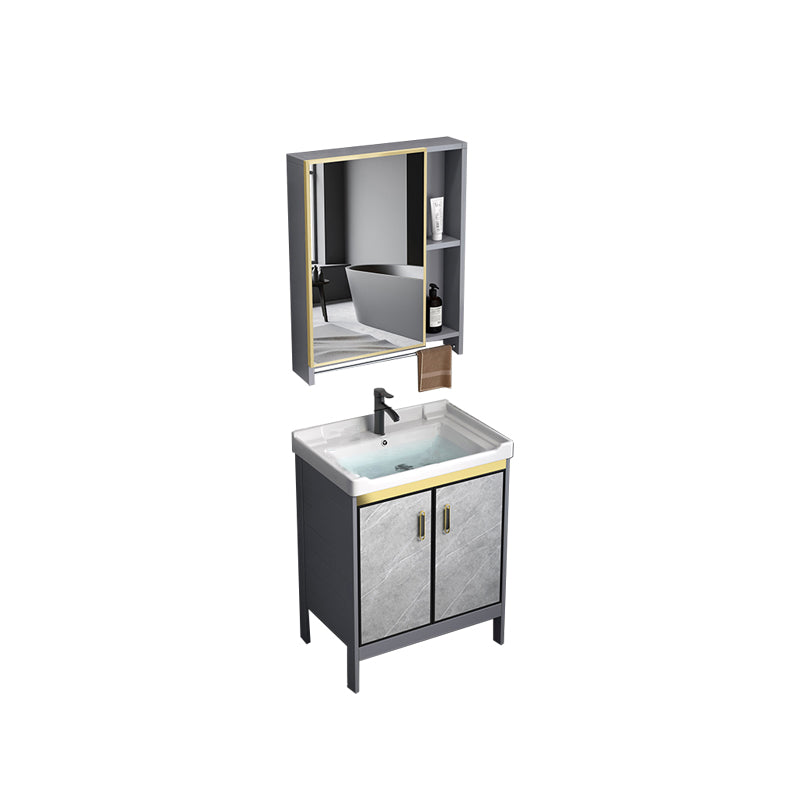 Metal Frame Vanity Grey Single Sink Rectangular Freestanding Mirror Vanity with Doors