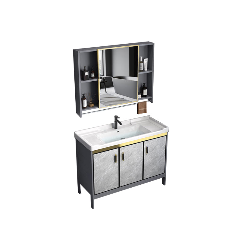 Metal Frame Vanity Grey Single Sink Rectangular Freestanding Mirror Vanity with Doors