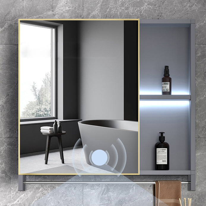 Metal Frame Vanity Grey Single Sink Rectangular Freestanding Mirror Vanity with Doors