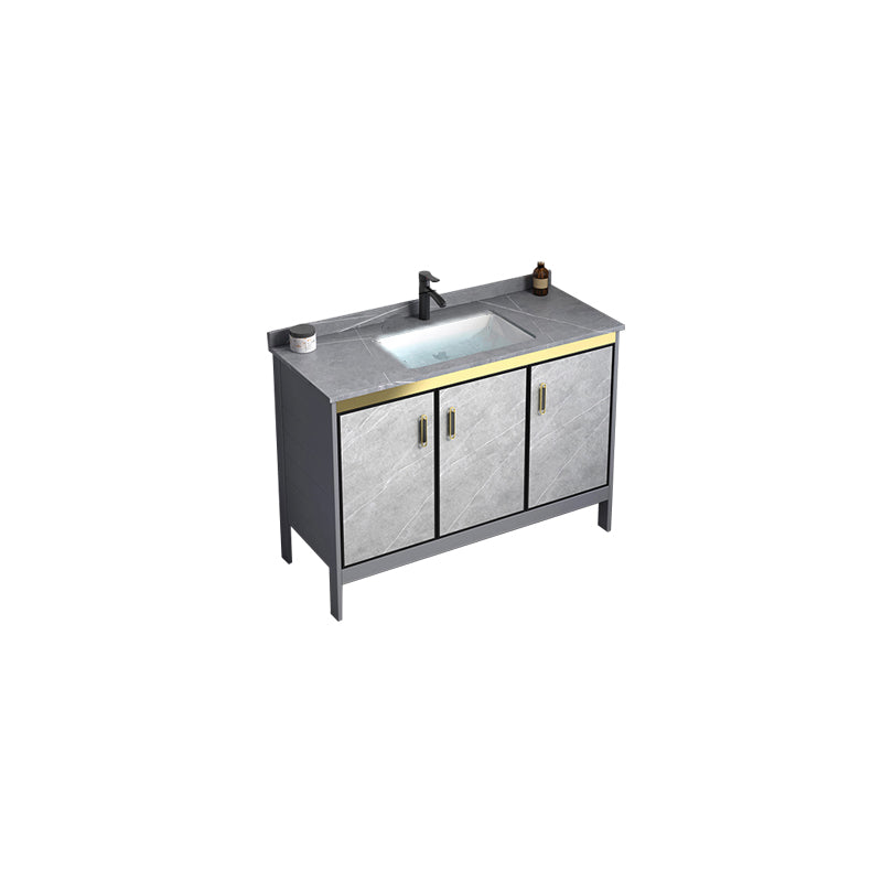 Metal Frame Vanity Grey Single Sink Rectangular Freestanding Mirror Vanity with Doors