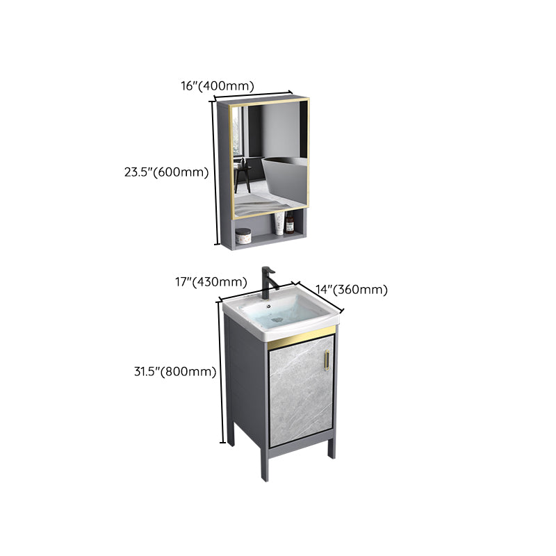 Metal Frame Vanity Grey Single Sink Rectangular Freestanding Mirror Vanity with Doors