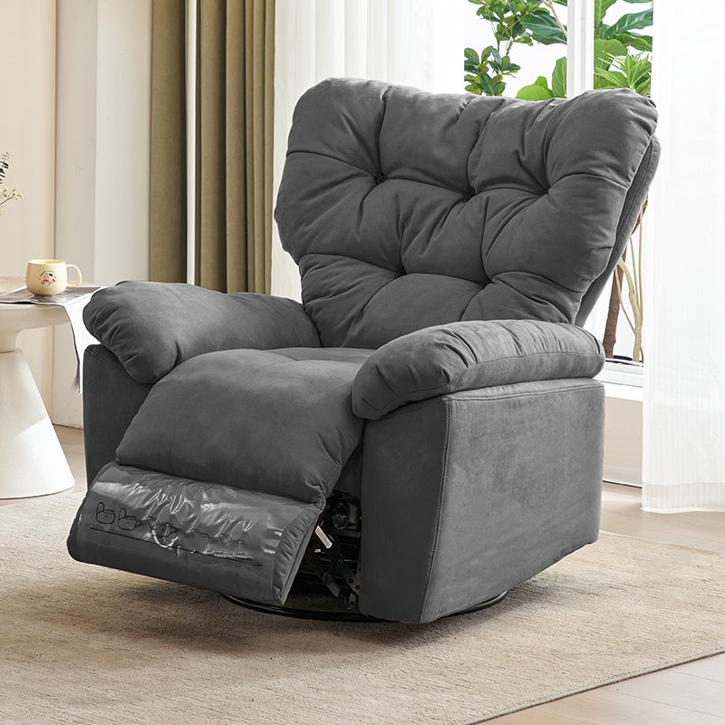 Contemporary Wing Chair Recliner Metal Microsuede Indoor Swiveling Solid Color