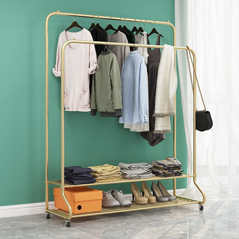 Modern Free Standing Castors Clothes Hanger Coat Rack with Storage Bench