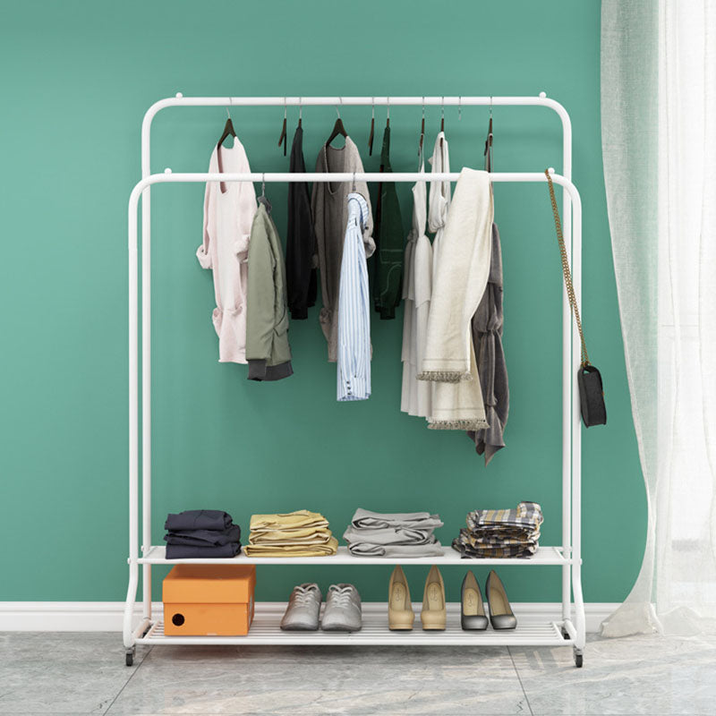 Modern Free Standing Castors Clothes Hanger Coat Rack with Storage Bench