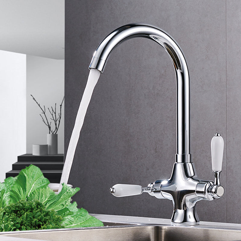 Contemporary Double Handle Kitchen Faucet High Arch Water Filler in Chrome