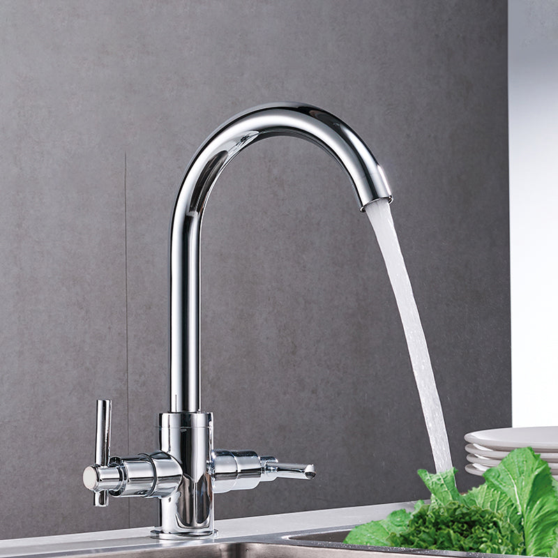 Contemporary Double Handle Kitchen Faucet High Arch Water Filler in Chrome