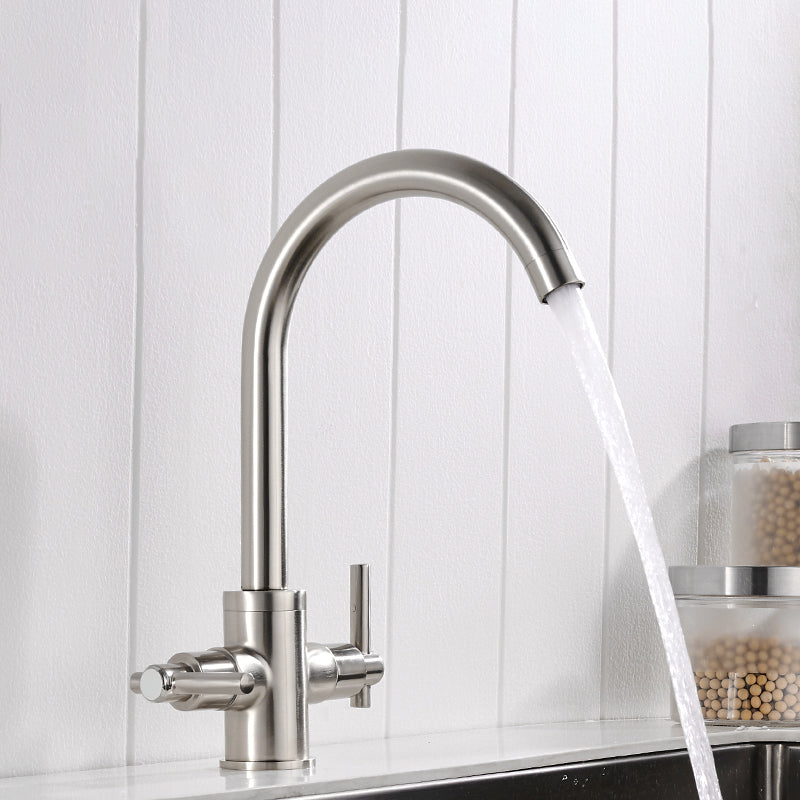 Contemporary Double Handle Kitchen Faucet High Arch Water Filler in Chrome