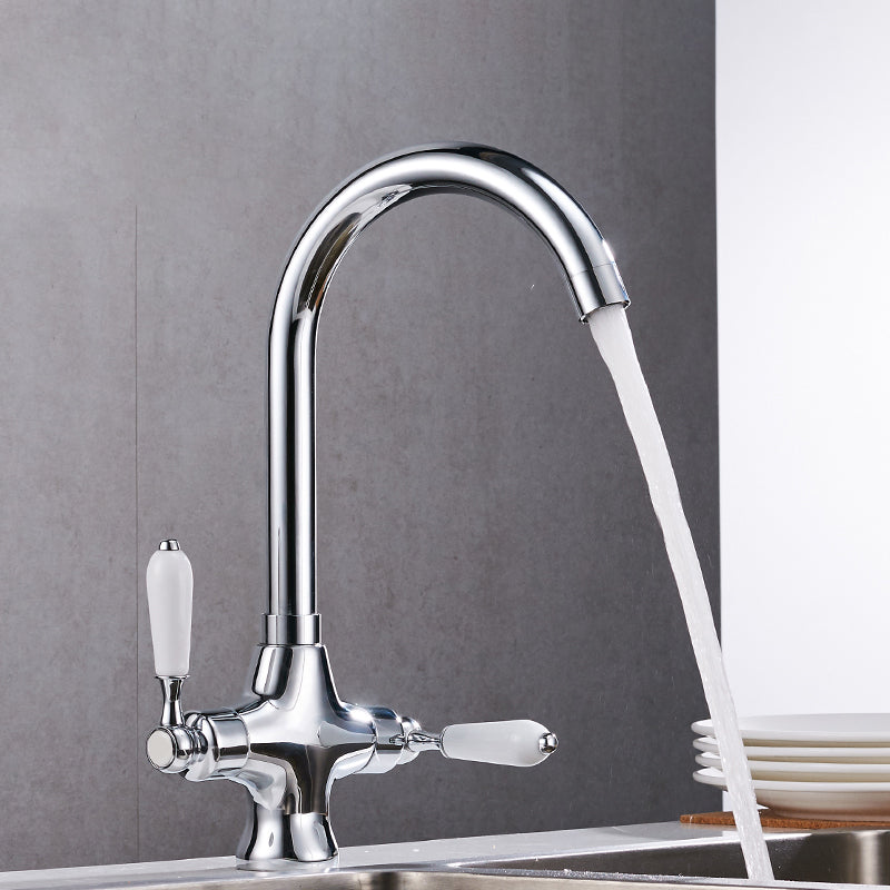 Contemporary Double Handle Kitchen Faucet High Arch Water Filler in Chrome