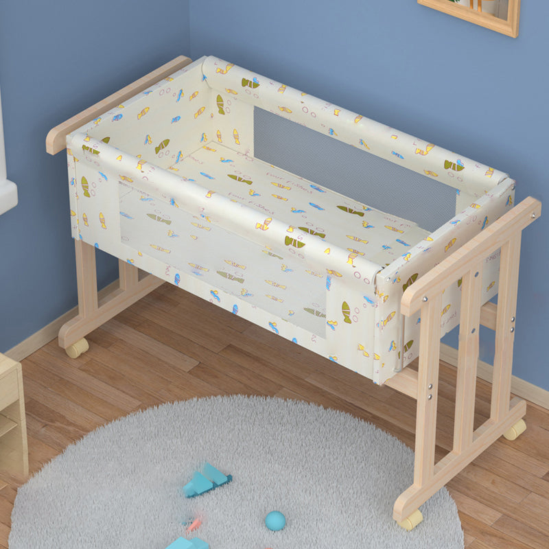 Solid Wood Rectangle Bassinet Gliding Crib Cradle with Upholstered for Baby