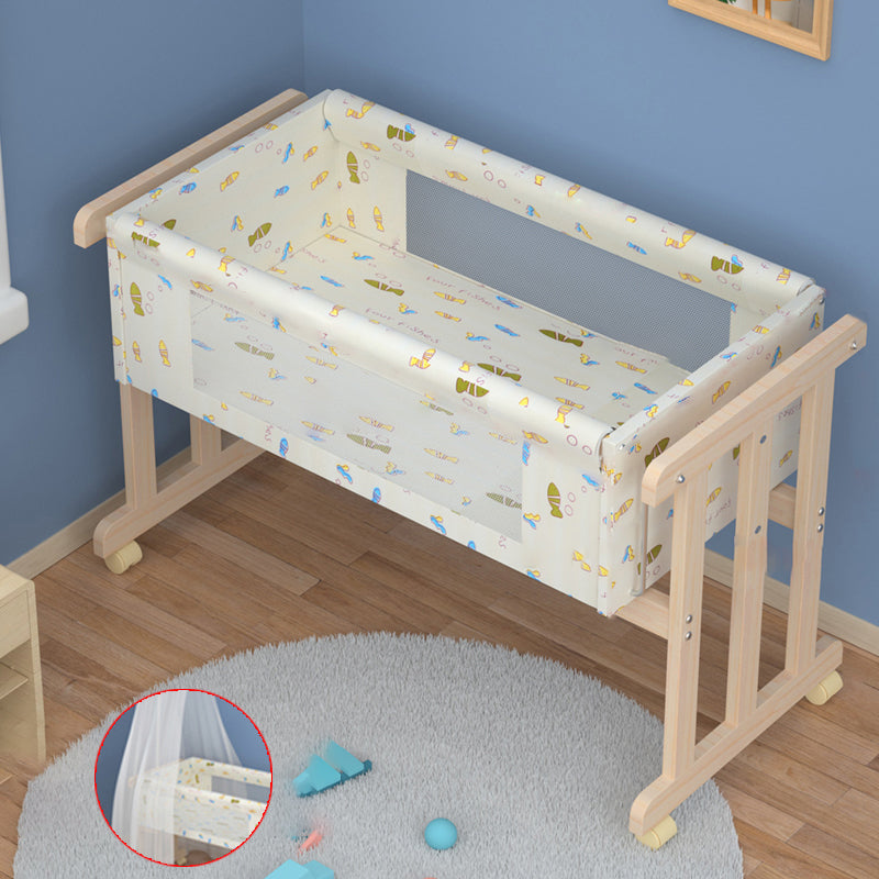 Solid Wood Rectangle Bassinet Gliding Crib Cradle with Upholstered for Baby