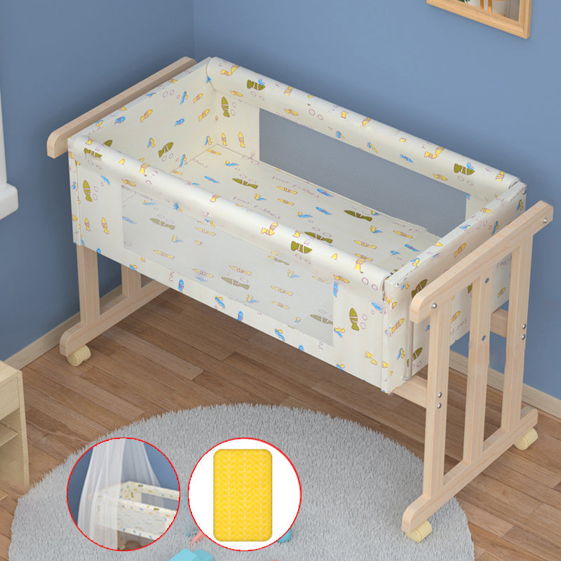 Solid Wood Rectangle Bassinet Gliding Crib Cradle with Upholstered for Baby