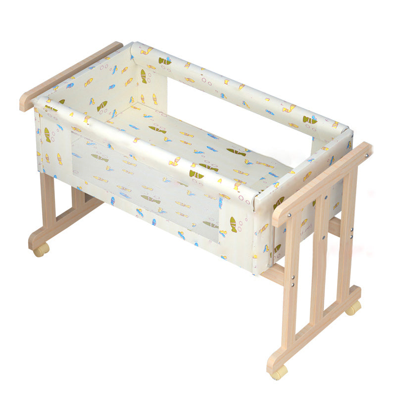 Solid Wood Rectangle Bassinet Gliding Crib Cradle with Upholstered for Baby