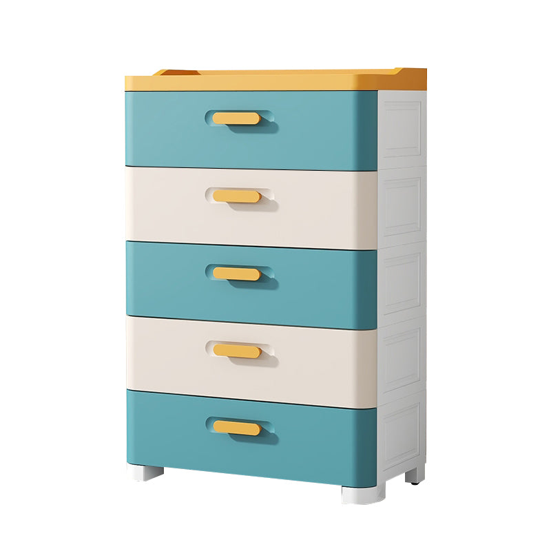 Contemporary Vertical Kids Nightstand 5 Drawers Plastic Nursery Dresser for Room