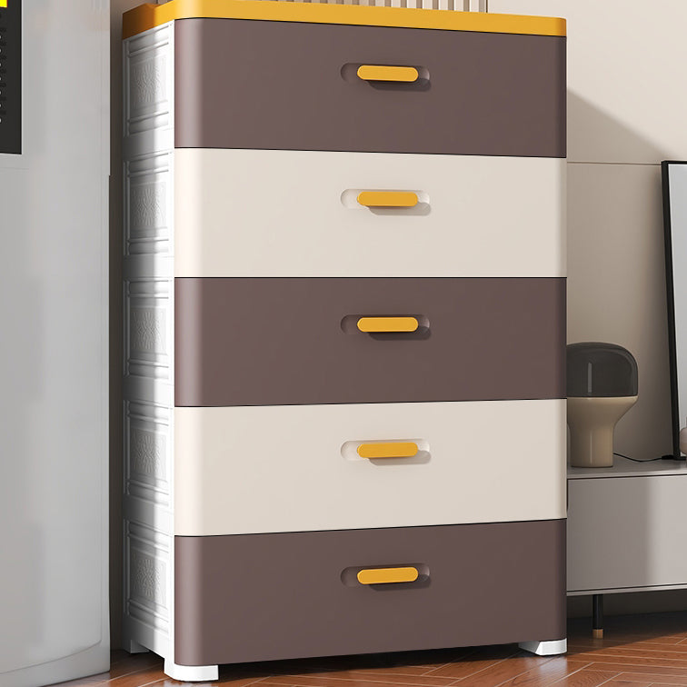 Contemporary Vertical Kids Nightstand 5 Drawers Plastic Nursery Dresser for Room