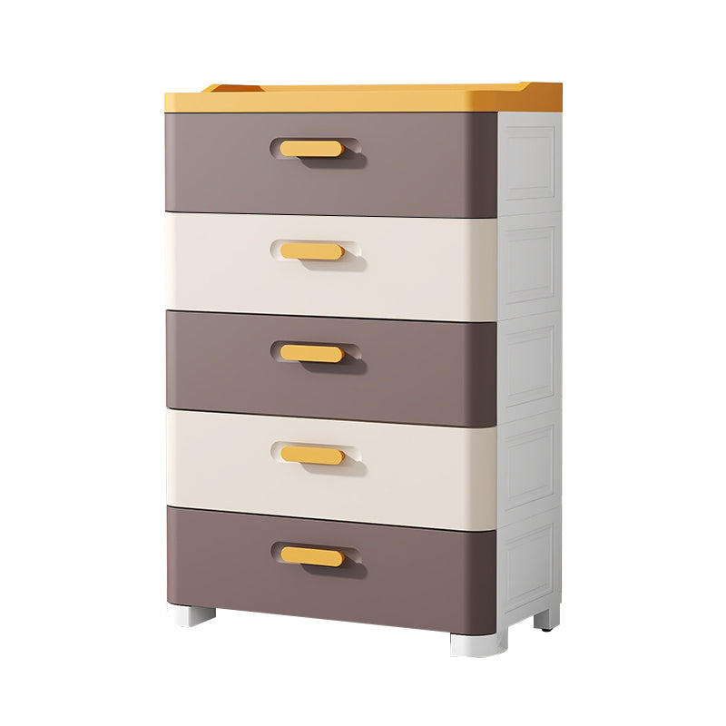 Contemporary Vertical Kids Nightstand 5 Drawers Plastic Nursery Dresser for Room