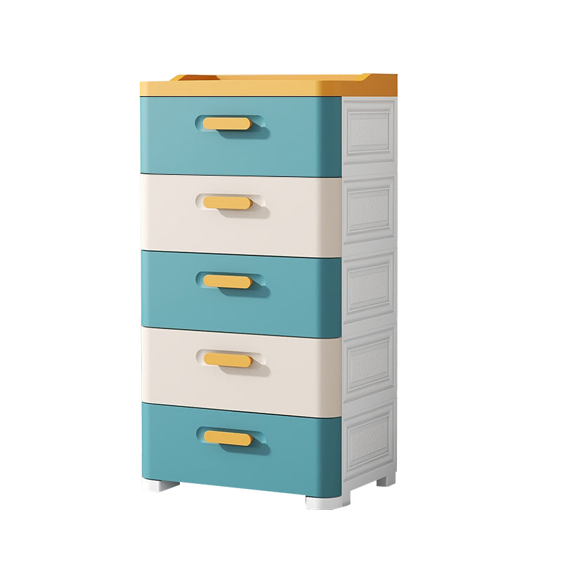 Contemporary Vertical Kids Nightstand 5 Drawers Plastic Nursery Dresser for Room