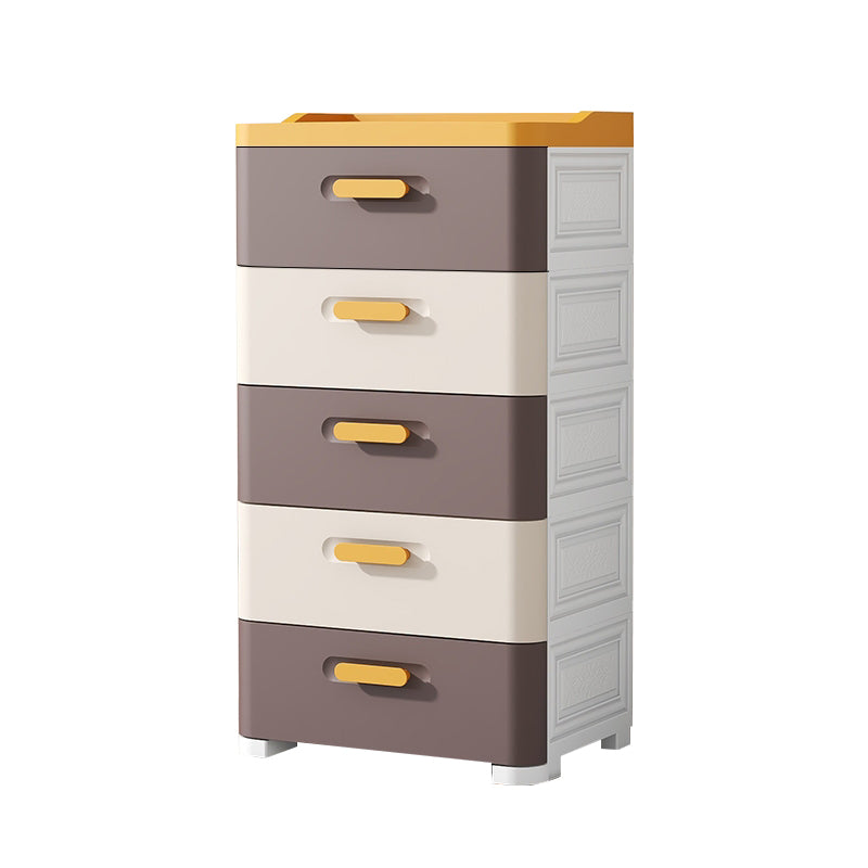 Contemporary Vertical Kids Nightstand 5 Drawers Plastic Nursery Dresser for Room