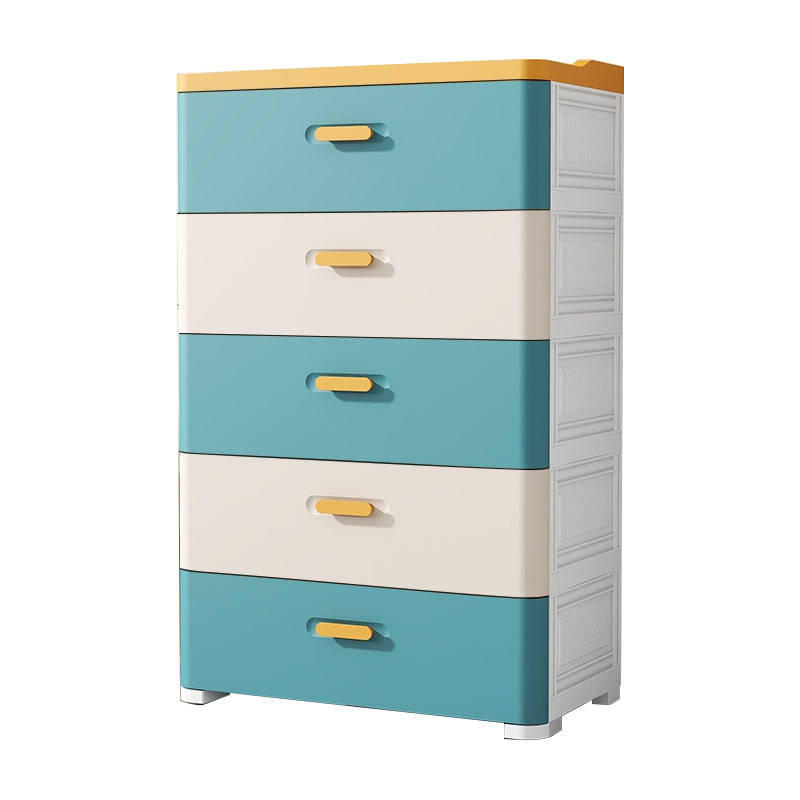 Contemporary Vertical Kids Nightstand 5 Drawers Plastic Nursery Dresser for Room