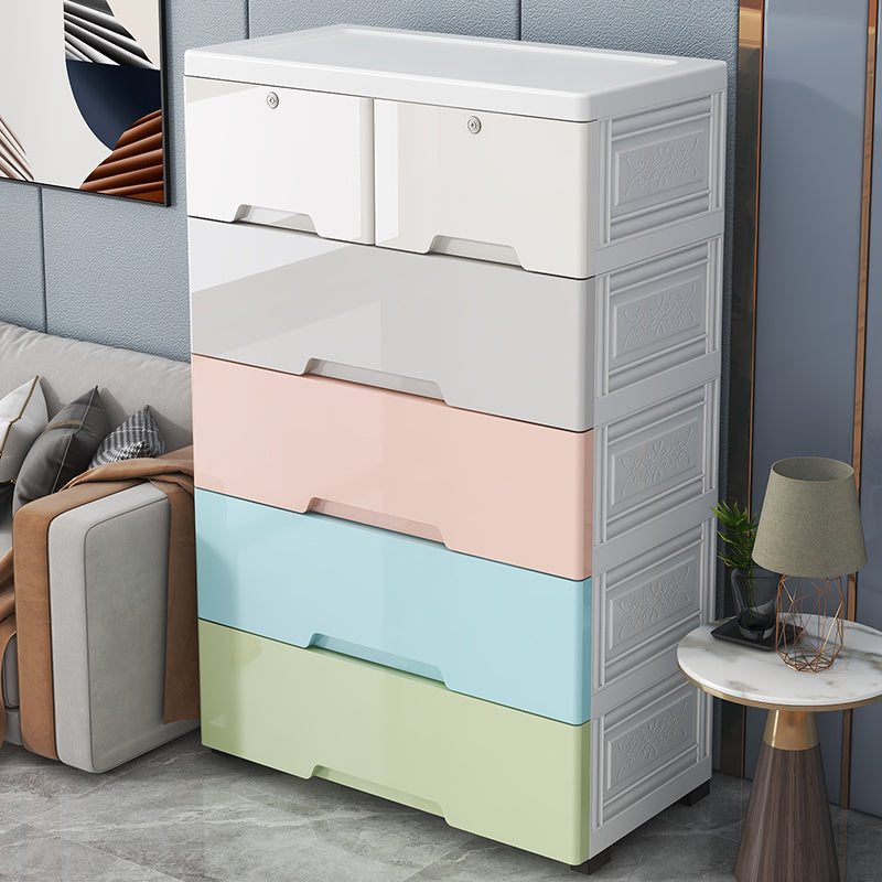 Modernism Plastic Nursery Dresser Vertical Kids Nightstand with 6 Drawers for Bedroom