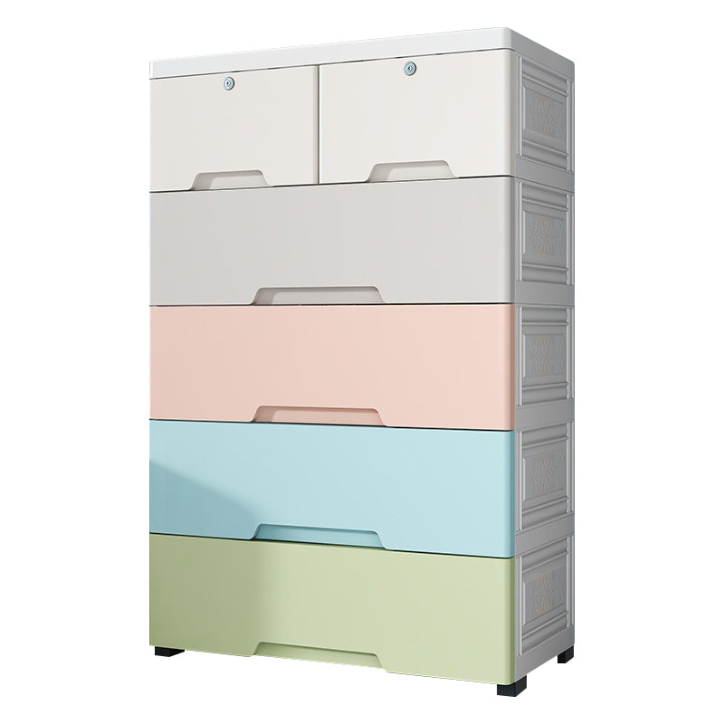 Modernism Plastic Nursery Dresser Vertical Kids Nightstand with 6 Drawers for Bedroom