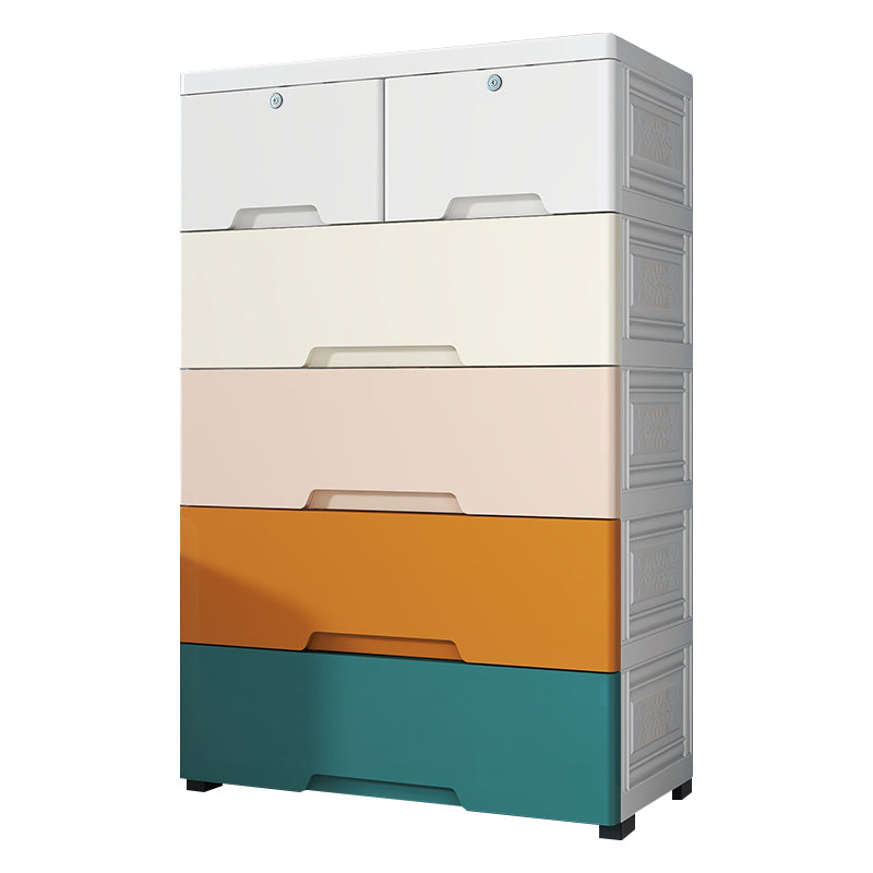 Modernism Plastic Nursery Dresser Vertical Kids Nightstand with 6 Drawers for Bedroom