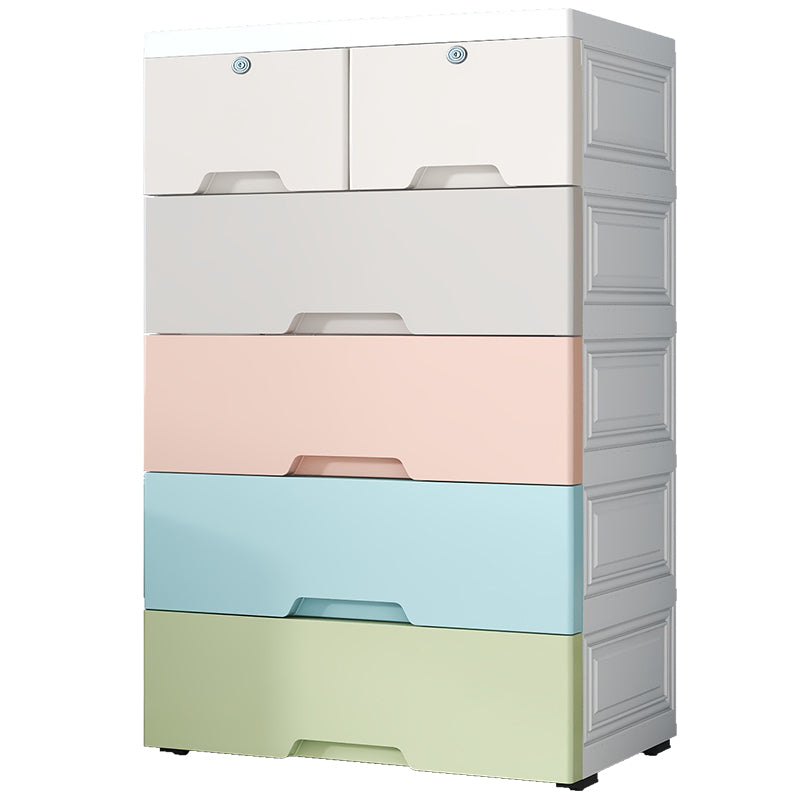 Modernism Plastic Nursery Dresser Vertical Kids Nightstand with 6 Drawers for Bedroom