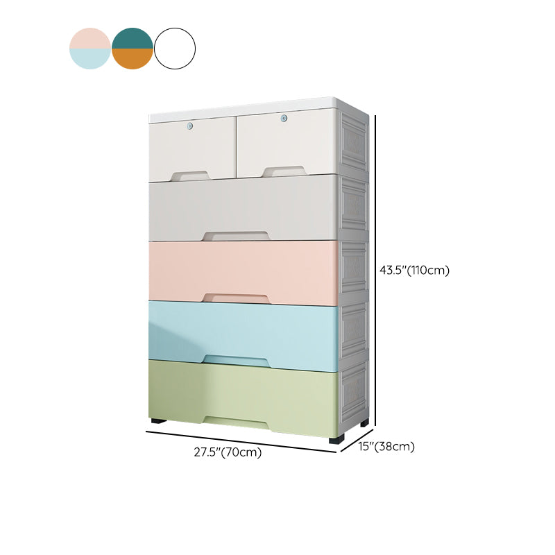 Modernism Plastic Nursery Dresser Vertical Kids Nightstand with 6 Drawers for Bedroom