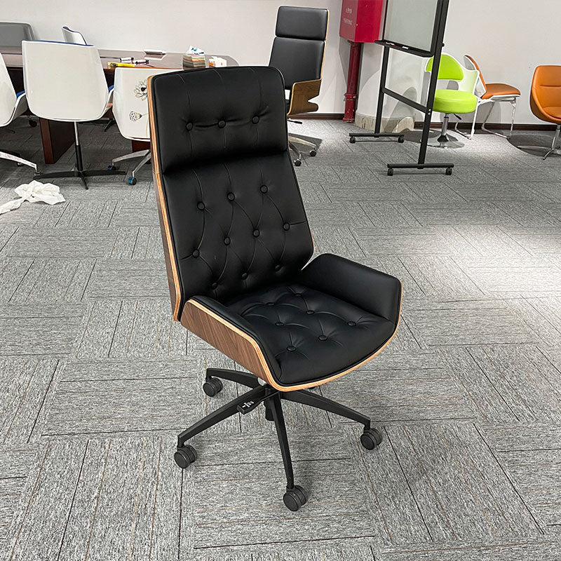 Modern Armless Office Chair Leather Tilt Mechanism No Distressing Chair with Wheels