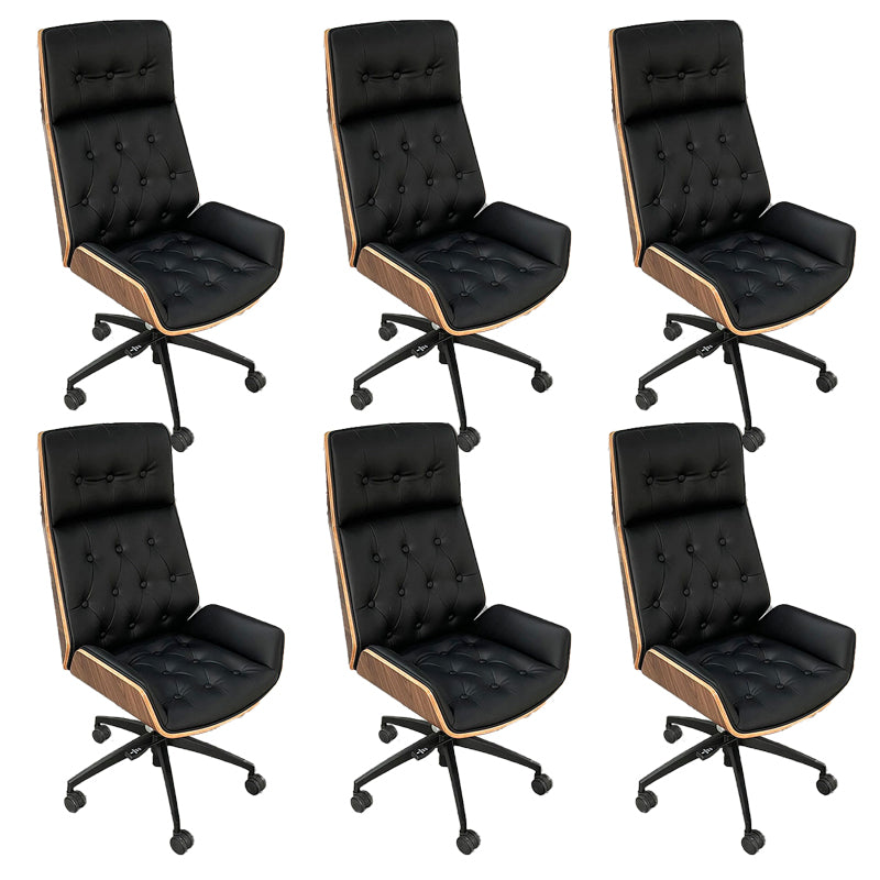 Modern Armless Office Chair Leather Tilt Mechanism No Distressing Chair with Wheels