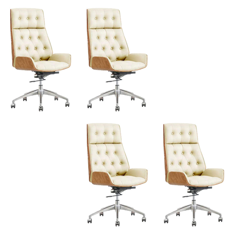 Modern Armless Office Chair Leather Tilt Mechanism No Distressing Chair with Wheels