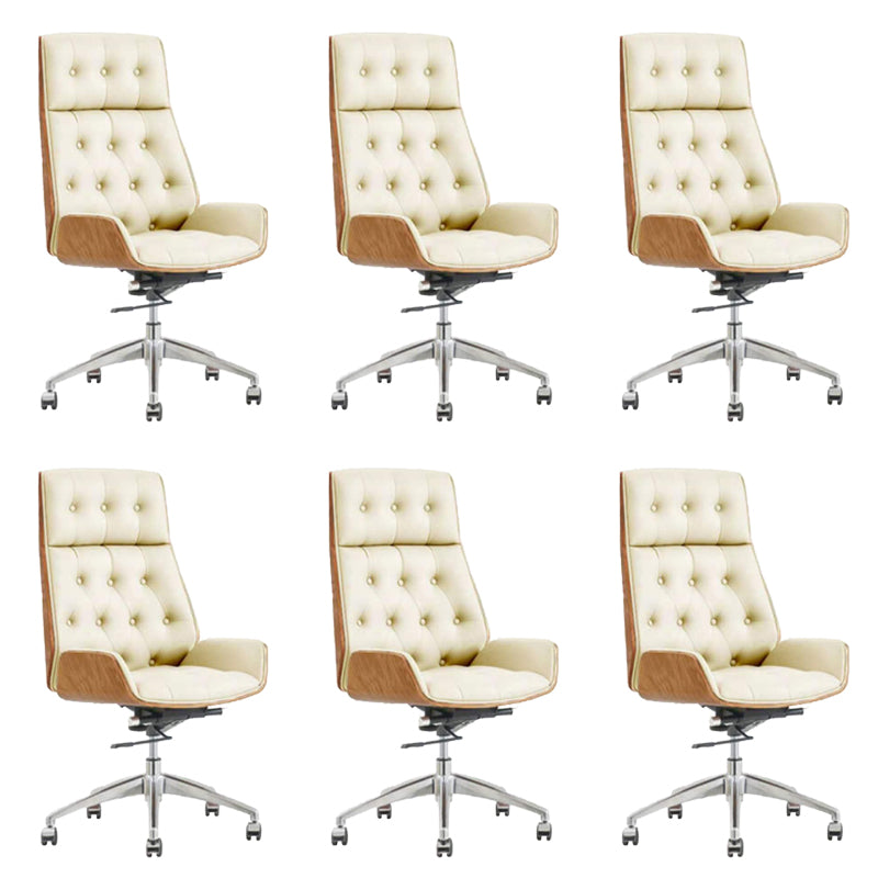 Modern Armless Office Chair Leather Tilt Mechanism No Distressing Chair with Wheels