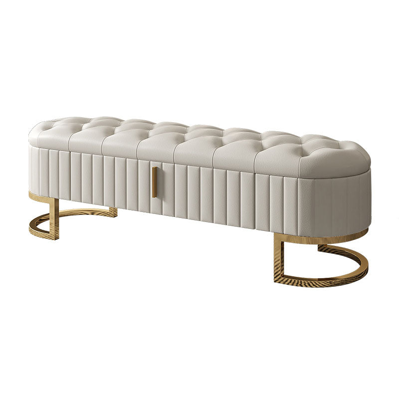 Contemporary Cushioned Seating Bench Oval Entryway and Bedroom Bench with Drawers