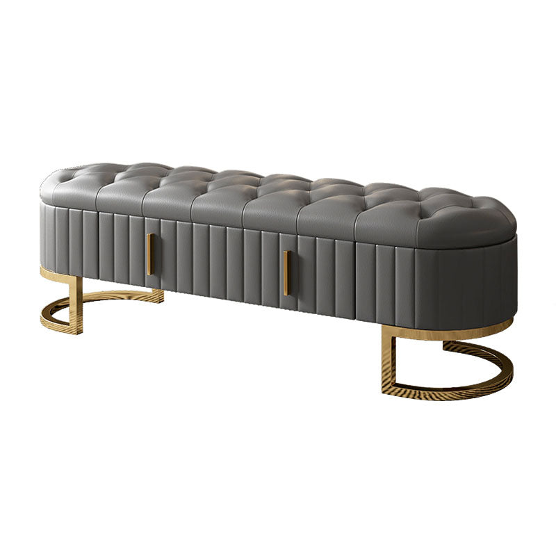 Contemporary Cushioned Seating Bench Oval Entryway and Bedroom Bench with Drawers